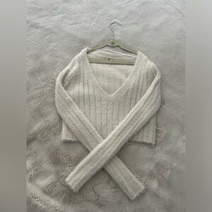 Urban outfitters fuzzy cropped sweater in cream